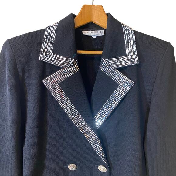 St. John by Marie Gray Santana Knit Embellished Skirt Suit Black Size 8 USA - Picture 3 of 11